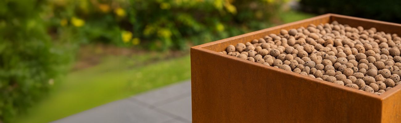 Waarom geen hydrokorrels in cortenstaal plantenbak?