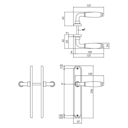 Poignée de porte Intersteel Courgette avec bouclier ovale 235x40x8mm aveugle chromée