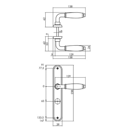 Intersteel Deurkruk Courgette met ovaal schild 235x40x8mm WC63/8mm chroom