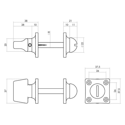 Serrure de toilette/salle de bain Intersteel Rosette carrée nickel basique