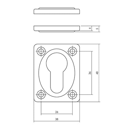 Intersteel Rosace profil cylindre trou rectangulaire nickel 