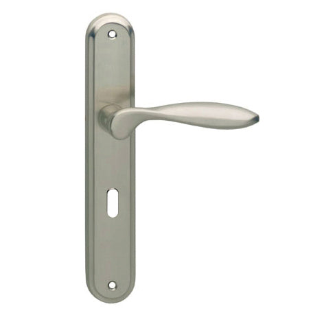 Poignée de porte Intersteel George sur bouclier trou de serrure 56 mm nickel mat