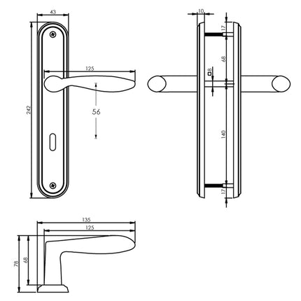 Poignée de porte Intersteel George sur bouclier trou de serrure 56 mm nickel mat