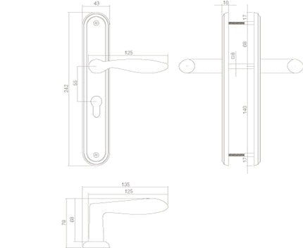 Poignée de porte Intersteel George sur cylindre profilé bouclier trou 55 mm nickel mat