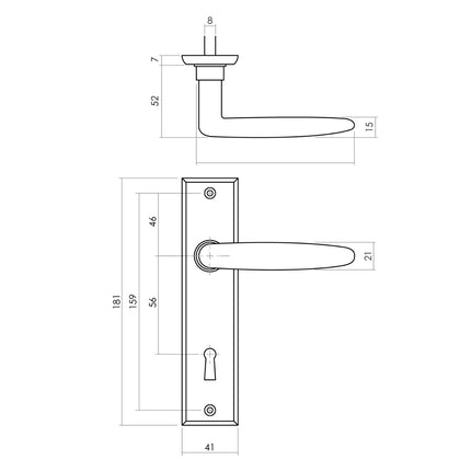 Poignée de porte Intersteel Sophie avec bouclier 181x41x7mm trou de serrure 56mm noir mat