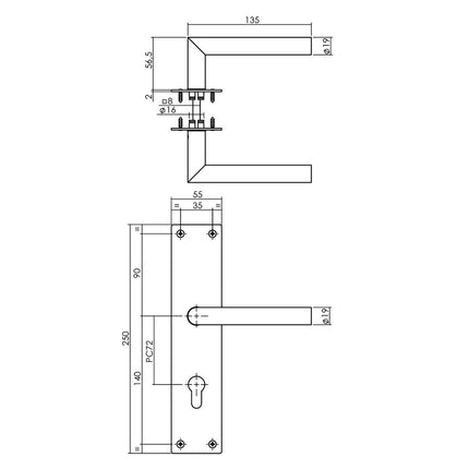 Intersteel Deurkruk Jura met schild 250x55x2mm profielcilindergat 72mm zwart