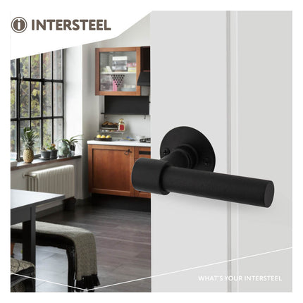 Poignée de porte Intersteel modèle L/T avec rosace 2 mm en acier inoxydable/noir