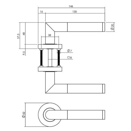 Poignée de porte Intersteel Bastian sur rosace ø52x10mm noire