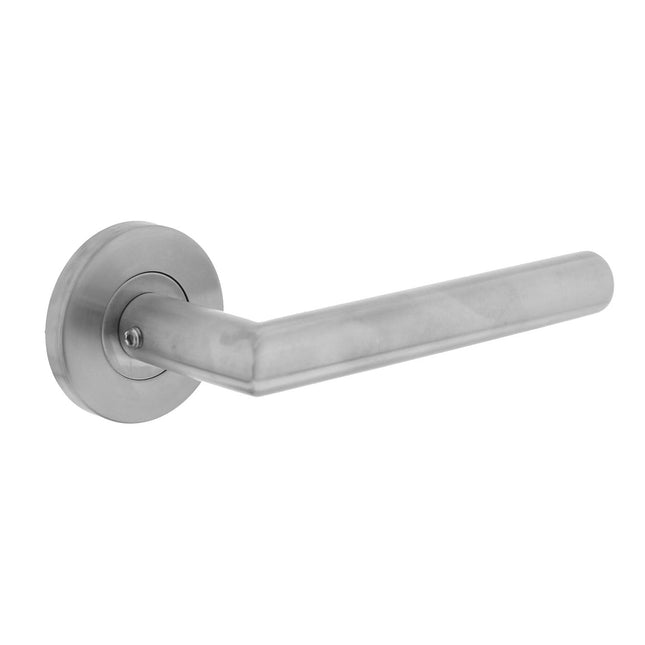 Poignée de porte Intersteel Angle 90° sur rosace en acier inoxydable brossé