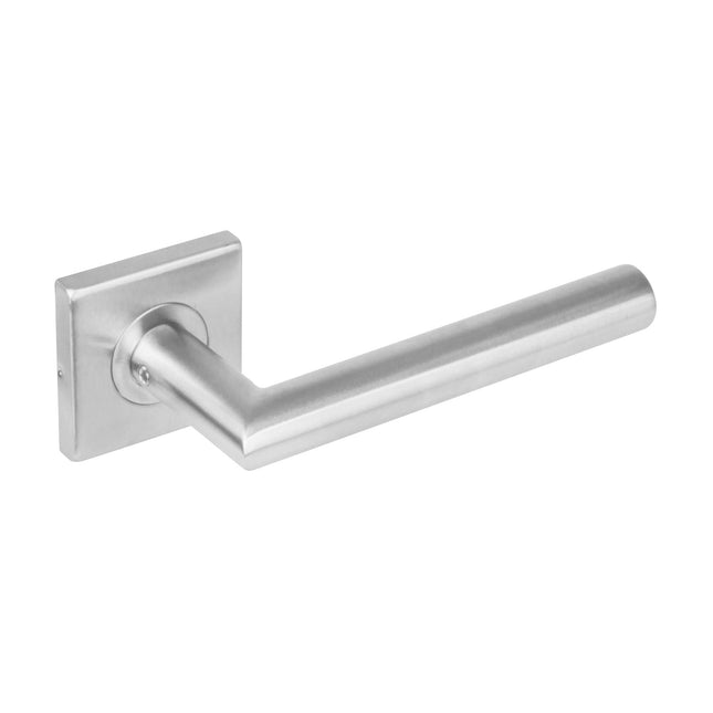 Poignée de porte Intersteel Angle 90° sur rosace carrée en acier inoxydable brossé