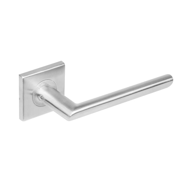 Poignée de porte Intersteel ovale Angle 90° sur rosace carrée en acier inoxydable brossé