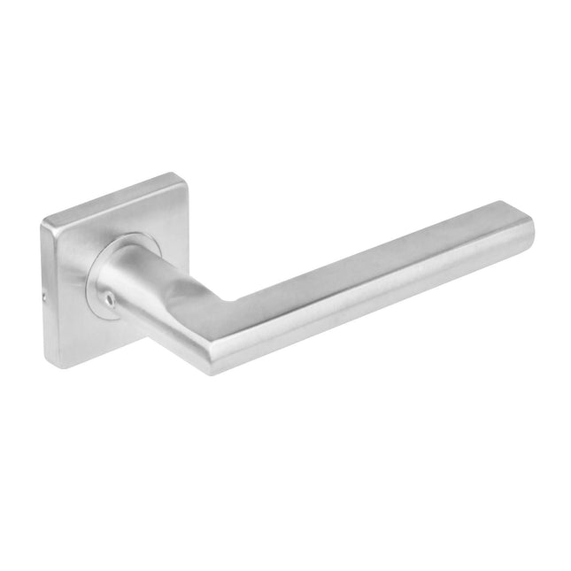 Poignée de porte Intersteel Angle 90° plate sur rosace carrée en acier inoxydable brossé