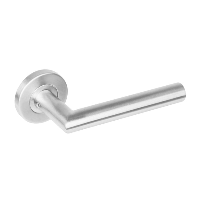 Poignée de porte Intersteel Angle 90° sur rosace avec came 7 mm, inox brossé