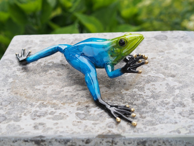 Bronzen beeld Regenwoudkikker / blauw 5x15x19cm