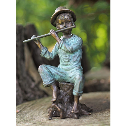 Bronzen beeld Jongen met fluit 23x14x10cm