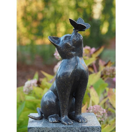 Bronzen beeld Kat met vlinder 38x16x25cm