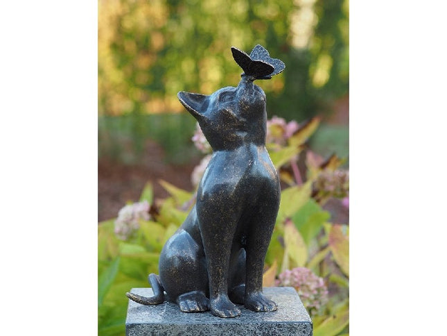 Bronzen beeld Kat met vlinder 38x16x25cm