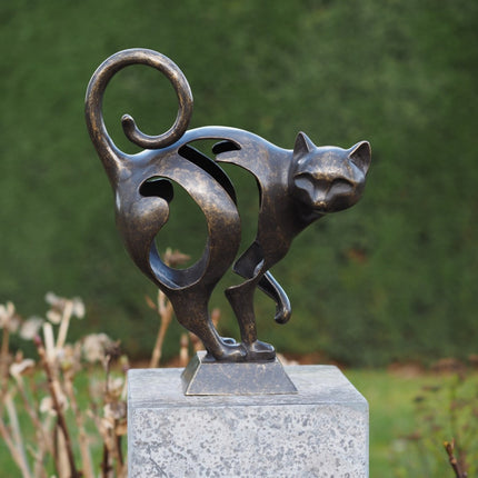 Bronzen beeld Kat moderne sculptuur 38x31x15cm
