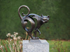 Bronzen beeld Kat moderne sculptuur 38x31x15cm