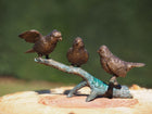 Bronzen beeld 3 mussen op takje 13x8x24cm
