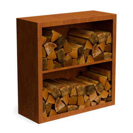 Cortenstalen houtopslag met 2 Vakken met achterwand 100x38,5x100 cm