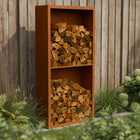 Cortenstalen houtopslag met 2 Vakken met achterwand 100x38,5x200 cm