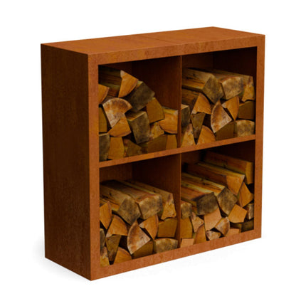 Cortenstalen houtopslag met 4 Vakken met achterwand 100x38,5x100 cm