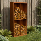 Cortenstalen houtopslag met 4 Vakken met achterwand 100x38,5x200 cm