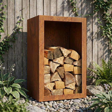 Cortenstalen houtopslag met achterwand 50x30x85 cm