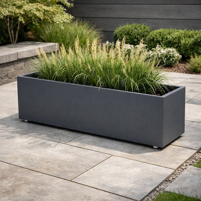 GARDRA Polyester plantenbak met wielen 150x40x40 cm - Zwartgrijs (RAL 7021)