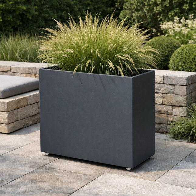 GARDRA Polyester plantenbak met wielen 80x40x80 cm - Zwartgrijs (RAL 7021)