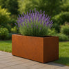 Jardinière allongée en acier Corten avec fond 150 x 40 x 40 cm