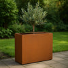 Jardinière allongée en acier Corten avec fond 90 x 30 x 80 cm