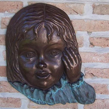 Bronzen beeld Meisjesgezicht  muurdecoratie 40x5x33cm
