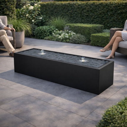 Langwerpige aluminium watertafel met fonteinen 200x60x40cm 39kg