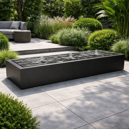 Langwerpige aluminium watertafel met fonteinen 300x100x40cm 79kg