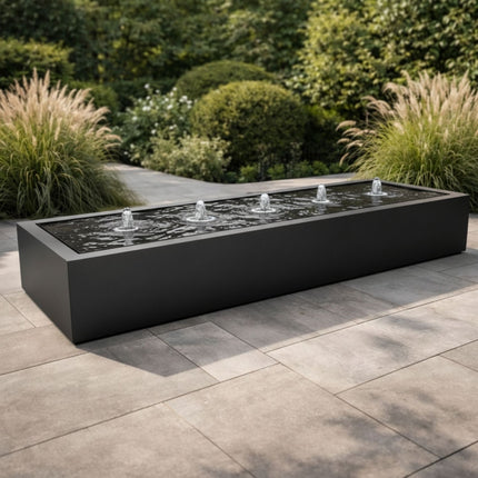 Langwerpige aluminium watertafel met fonteinen 500x150x40cm 158kg
