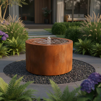 Ronde cortenstalen watertafel met fontein 100x50cm 86kg