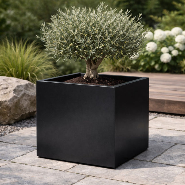 Vierkante aluminium plantenbak 50x50x50 cm - Gitzwart (RAL 9005)