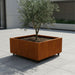 Vierkante cortenstalen plantenbak met wielen 100x100x40 cm