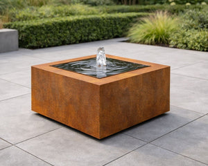 Vierkante cortenstalen watertafel met fontein 60x60x40cm 30kg