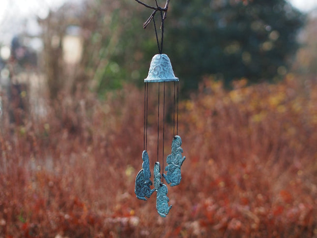 Bronzen beeld Windgong met konijntjes 30x9x9cm