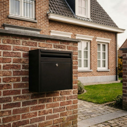 Zwarte Wandbrievenbus GB021 Vooruitname (RAL 9005)