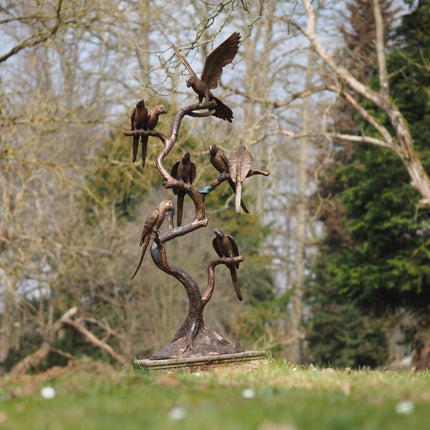Bronzen beeld 8 papegaaien op boomstam 165x45x75cm - Doika - Bronzen beeld - Doika - 5410807014868 - B1486