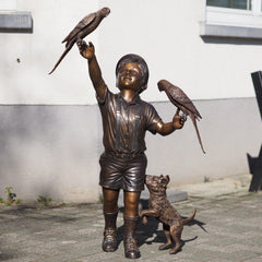 Bronzen beeld Jongen met vogeltjes en hond 104x50x75cm - Doika - Bronzen beeld - Doika - 5410807915097 - B1509