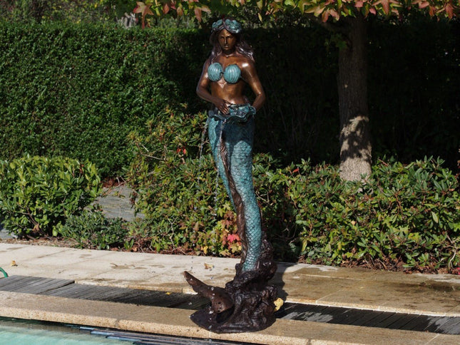 Bronzen beeld Mermaid with shell fountain 173x55x72cm 48kg - Doika - Bronzen beeld - Doika - 5410807840573 - B84057