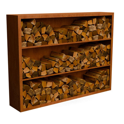 Cortenstalen houtopslag met 3 Vakken met achterwand 200x38,5x150 cm - Doika - Houtopslag - Geroba -  - EguraDC91AW