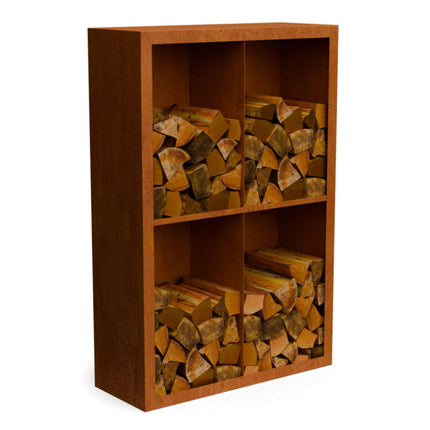 Cortenstalen houtopslag met 4 Vakken met achterwand 100x38,5x150 cm - Doika - Houtopslag - Geroba -  - EguraDC32AW
