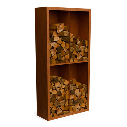 Cortenstalen houtopslag met 4 Vakken met achterwand 100x38,5x200 cm - Doika - Houtopslag - Geroba -  - EguraDC52AW