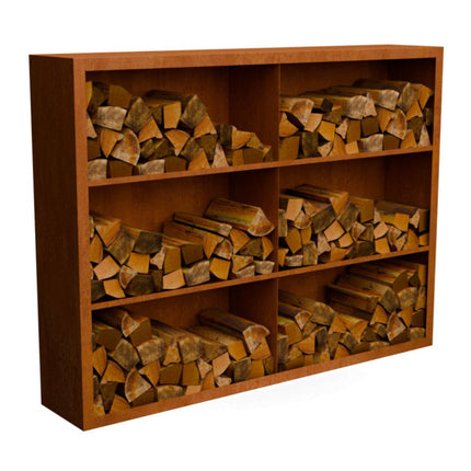 Cortenstalen houtopslag met 6 Vakken met achterwand 200x38,5x150 cm - Doika - Houtopslag - Geroba -  - EguraDC92AW